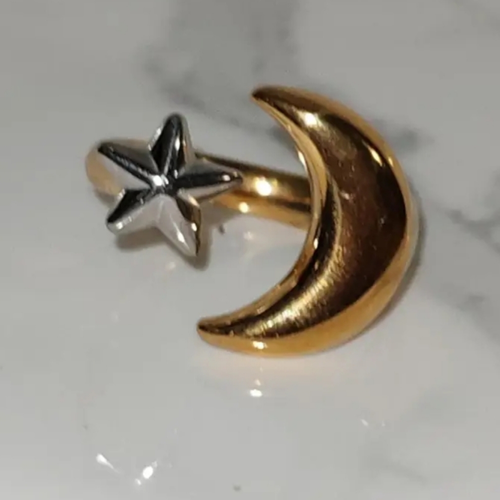 18k Gold Plated Moon and Star Ring Stainless Steel